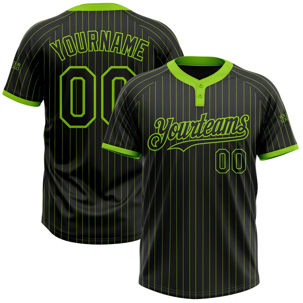 Black Neon Green Pinstripe Neon Green Two Button Unisex Softball Jersey, Custom Team Softball Jersey Black Neon Green Pinstripe Neon Green Two Button Unisex Softball Jersey, Custom Team Softball Jersey
