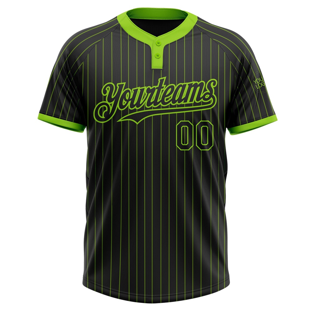 Black Neon Green Pinstripe Neon Green Two Button Unisex Softball Jersey, Custom Team Softball Jersey Black Neon Green Pinstripe Neon Green Two Button Unisex Softball Jersey, Custom Team Softball Jersey