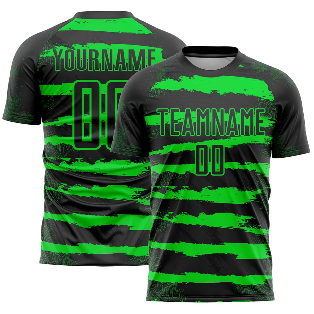 Black Neon Green Sublimation Soccer Uniform Jersey, Custom Team Soccer Jersey Shirt