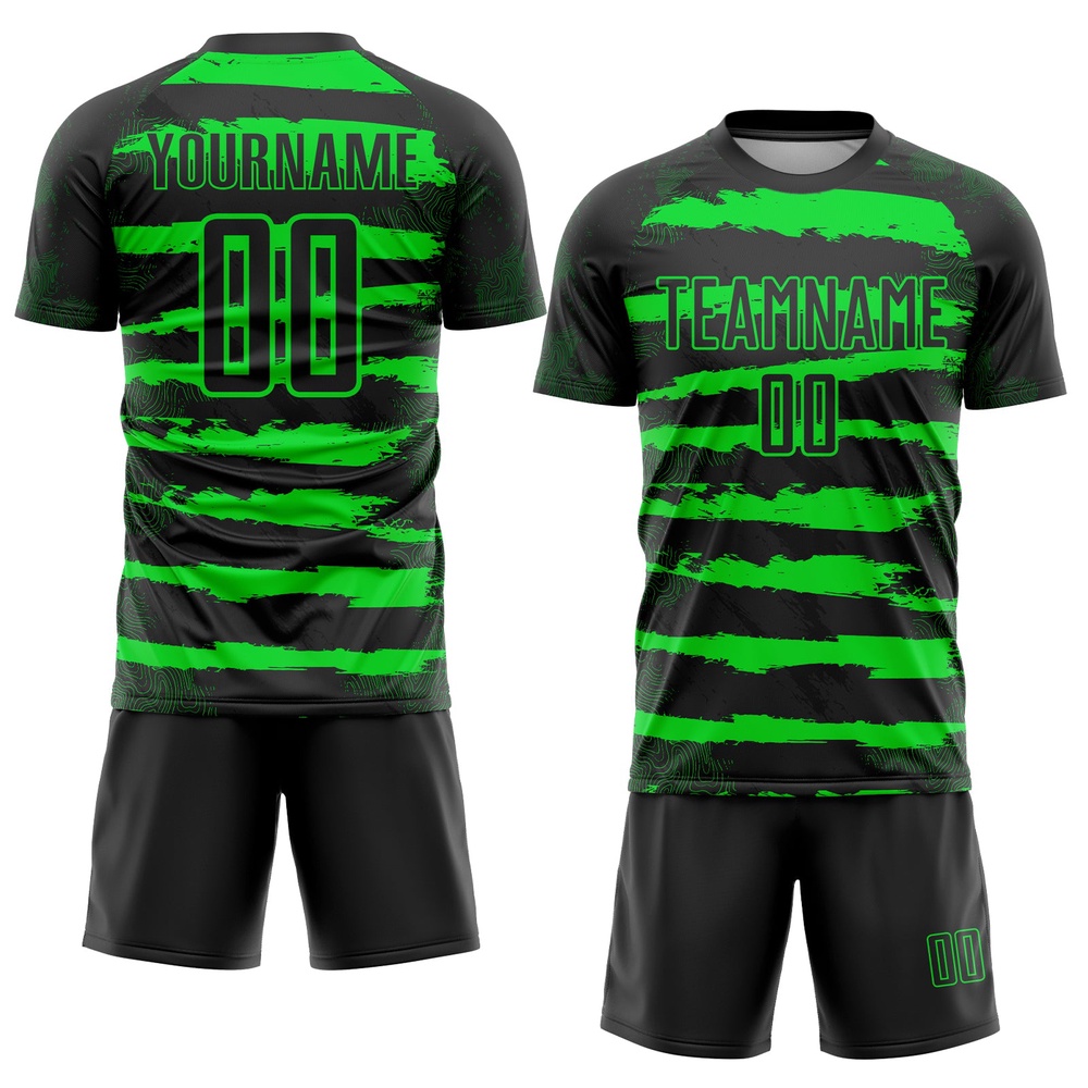 Black Neon Green Sublimation Soccer Uniform Jersey, Custom Team Soccer Jersey Shirt