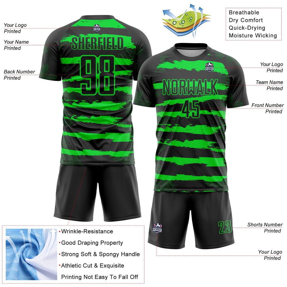 Black Neon Green Sublimation Soccer Uniform Jersey, Custom Team Soccer Jersey Shirt