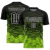 Black Neon Green White Lines Sublimation Soccer Uniform Jersey, Custom Team Soccer Jersey Shirt