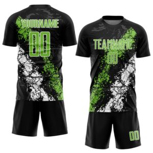 Black Neon Green White Sublimation Soccer Uniform&hellip;