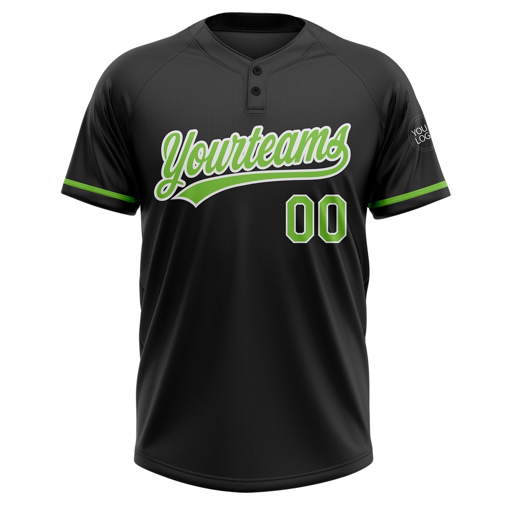 Black Neon Green White Two Button Unisex Softball Jersey, Custom Team Softball Jersey