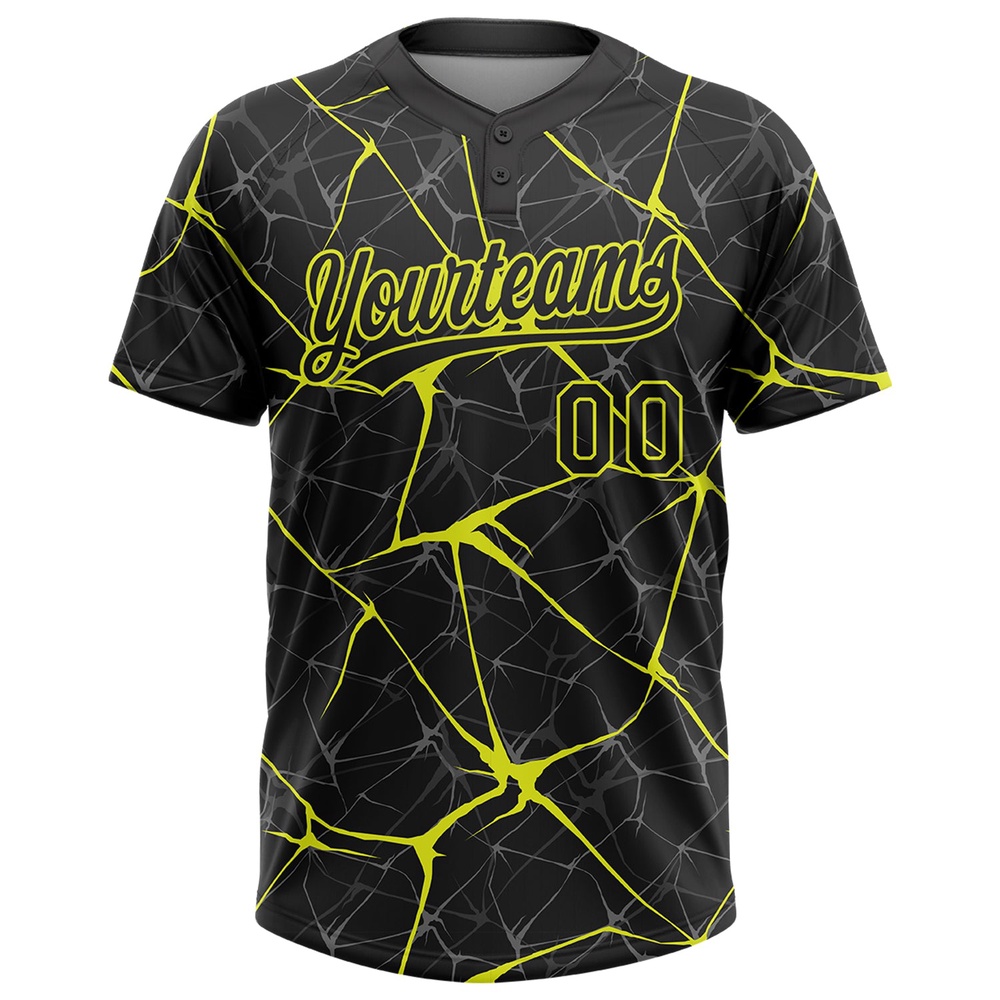 Black Neon Yellow 3D Pattern Abstract Network Two Button Unisex Softball Jersey, Custom Team Softball Jersey Black Neon Yellow 3D Pattern Abstract Network Two Button Unisex Softball Jersey, Custom Team Softball Jersey