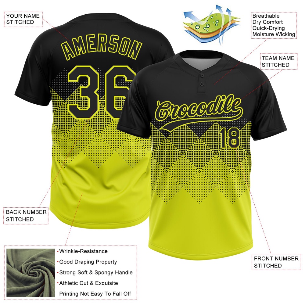 Black Neon Yellow 3D Pattern Gradient Square Shapes Two Button Unisex Softball Jersey, Custom Team Softball Jersey Black Neon Yellow 3D Pattern Gradient Square Shapes Two Button Unisex Softball Jersey, Custom Team Softball Jersey