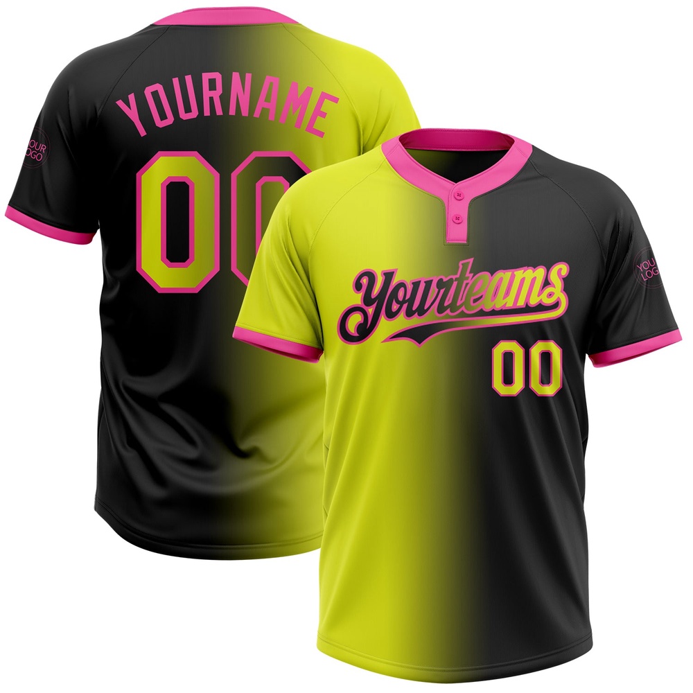 Black Neon Yellow Pink Gradient Fashion Two Button Unisex Softball Jersey, Custom Team Softball Jersey Black Neon Yellow Pink Gradient Fashion Two Button Unisex Softball Jersey, Custom Team Softball Jersey