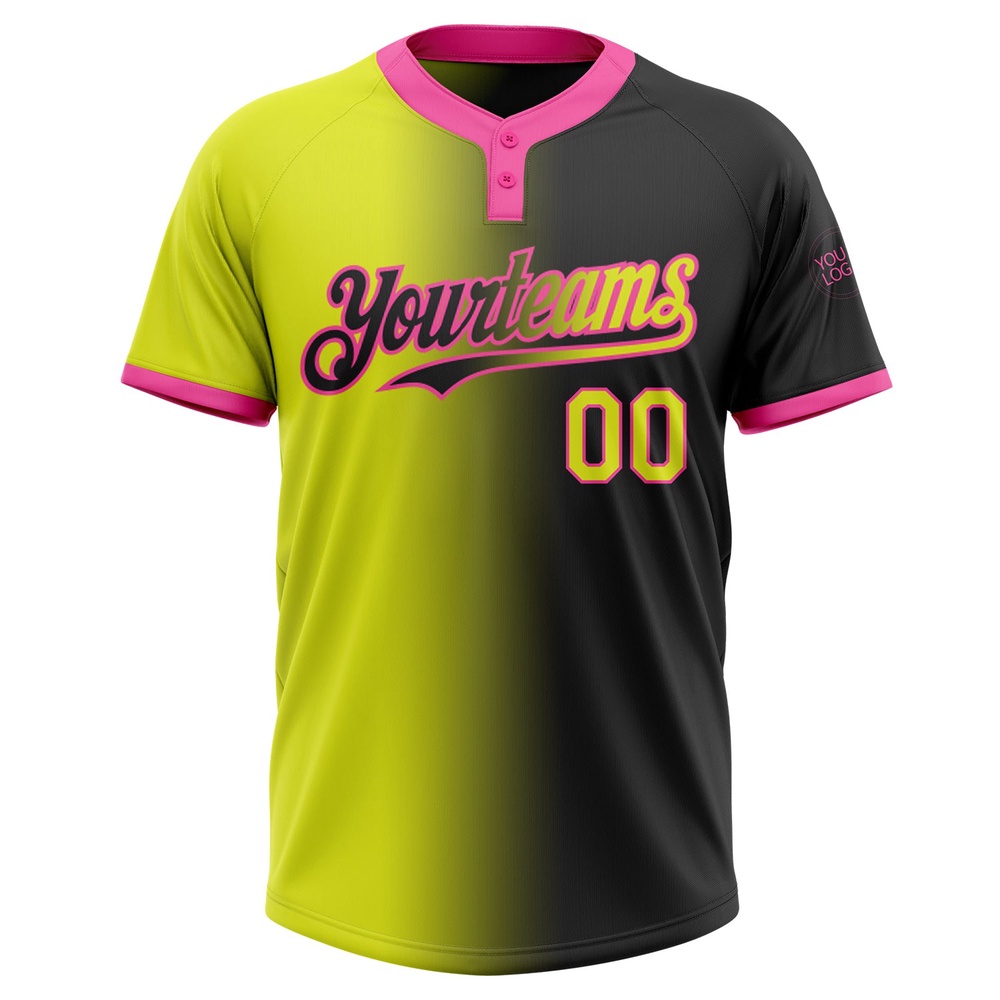 Black Neon Yellow Pink Gradient Fashion Two Button Unisex Softball Jersey, Custom Team Softball Jersey Black Neon Yellow Pink Gradient Fashion Two Button Unisex Softball Jersey, Custom Team Softball Jersey