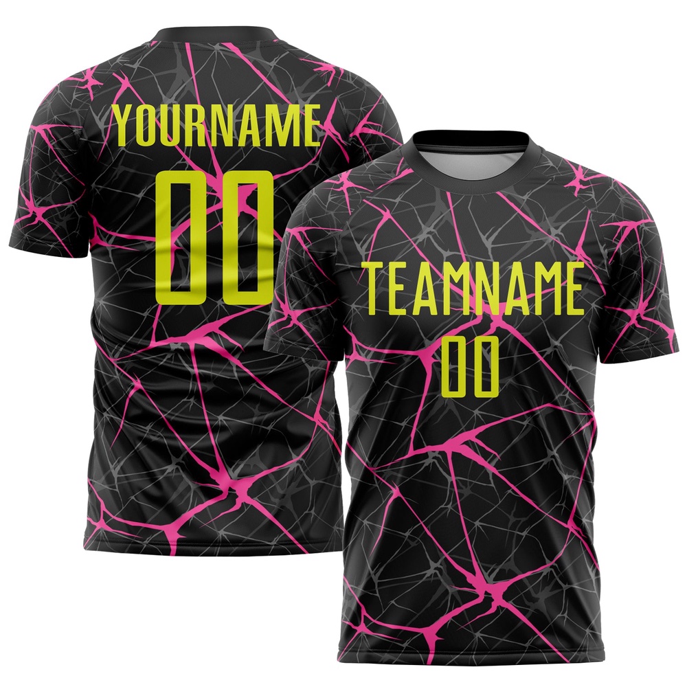 Black Neon Yellow Pink Sublimation Soccer Uniform Jersey, Custom Team Soccer Jersey Shirt
