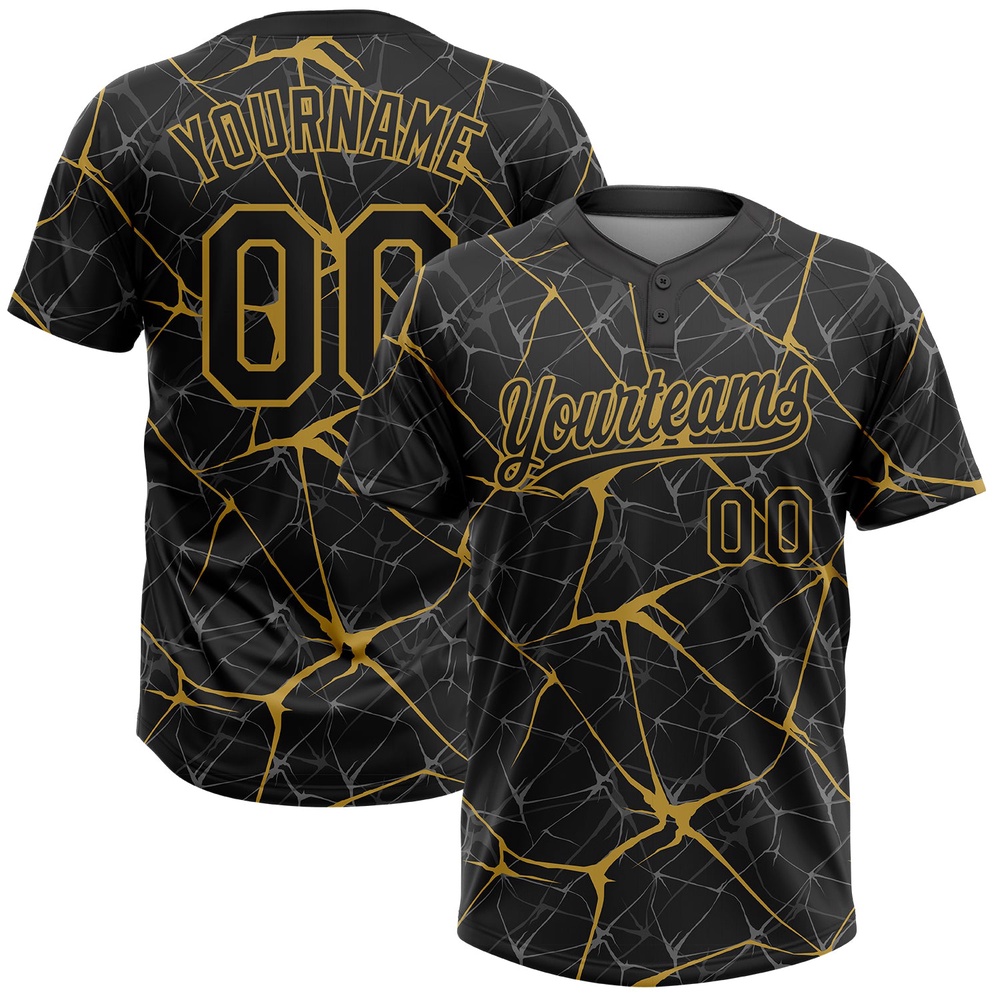 Black Old Gold 3D Pattern Abstract Network Two Button Unisex Softball Jersey, Custom Team Softball Jersey Black Old Gold 3D Pattern Abstract Network Two Button Unisex Softball Jersey, Custom Team Softball Jersey