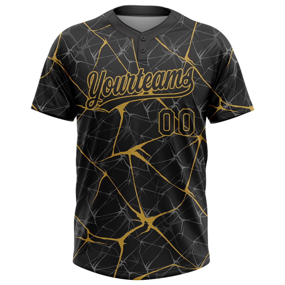 Black Old Gold 3D Pattern Abstract Network Two Button Unisex Softball Jersey, Custom Team Softball Jersey Black Old Gold 3D Pattern Abstract Network Two Button Unisex Softball Jersey, Custom Team Softball Jersey