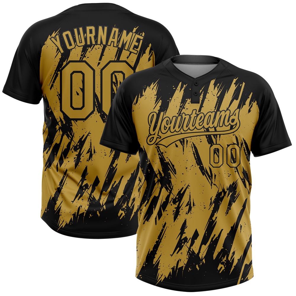 Black Old Gold 3D Pattern Abstract Sharp Shape Two Button Unisex Softball Jersey, Custom Team Softball Jersey Black Old Gold 3D Pattern Abstract Sharp Shape Two Button Unisex Softball Jersey, Custom Team Softball Jersey