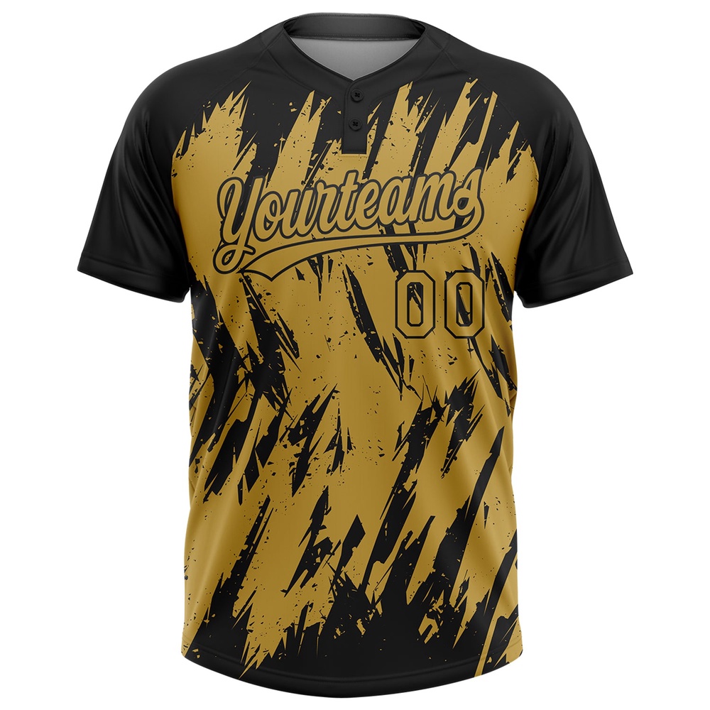 Black Old Gold 3D Pattern Abstract Sharp Shape Two Button Unisex Softball Jersey, Custom Team Softball Jersey Black Old Gold 3D Pattern Abstract Sharp Shape Two Button Unisex Softball Jersey, Custom Team Softball Jersey