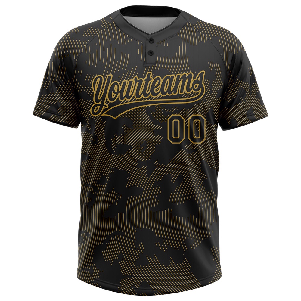 Black Old Gold 3D Pattern Curve Lines Two Button Unisex Softball Jersey, Custom Team Softball Jersey