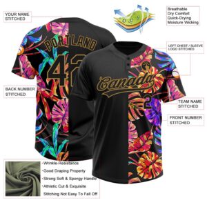 Black Old Gold 3D Pattern Hawaii Tropical Palm Leaves Two Button Unisex Softball Jersey Custom Team Softball Jersey 3 aq7pcy.jpg