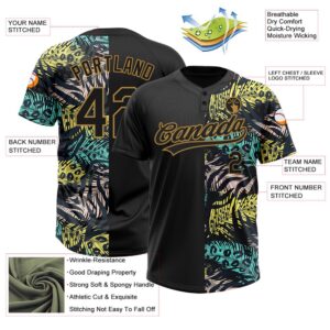 Black Old Gold 3D Pattern Hawaii Tropical Palm Leaves With Animal Print Two Button Unisex Softball Jersey Custom Team Softball Jersey 3 fjar8r.jpg