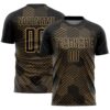 Black Old Gold Abstract Stripes Sublimation Soccer Uniform Jersey, Custom Team Soccer Jersey Shirt Black Old Gold Abstract Stripes Sublimation Soccer Uniform Jersey, Custom Team Soccer Jersey Shirt