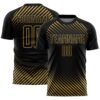 Black Old Gold Abstract Stripes Sublimation Soccer Uniform Jersey, Custom Team Soccer Jersey Shirt Black Old Gold Abstract Stripes Sublimation Soccer Uniform Jersey, Custom Team Soccer Jersey Shirt