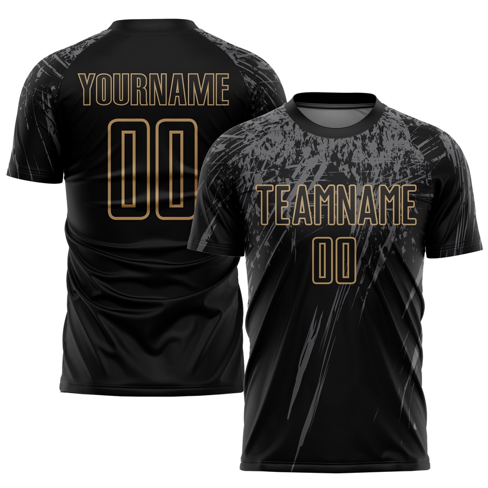 Black Old Gold Gray Sublimation Soccer Uniform Jersey, Custom Team Soccer Jersey Shirt