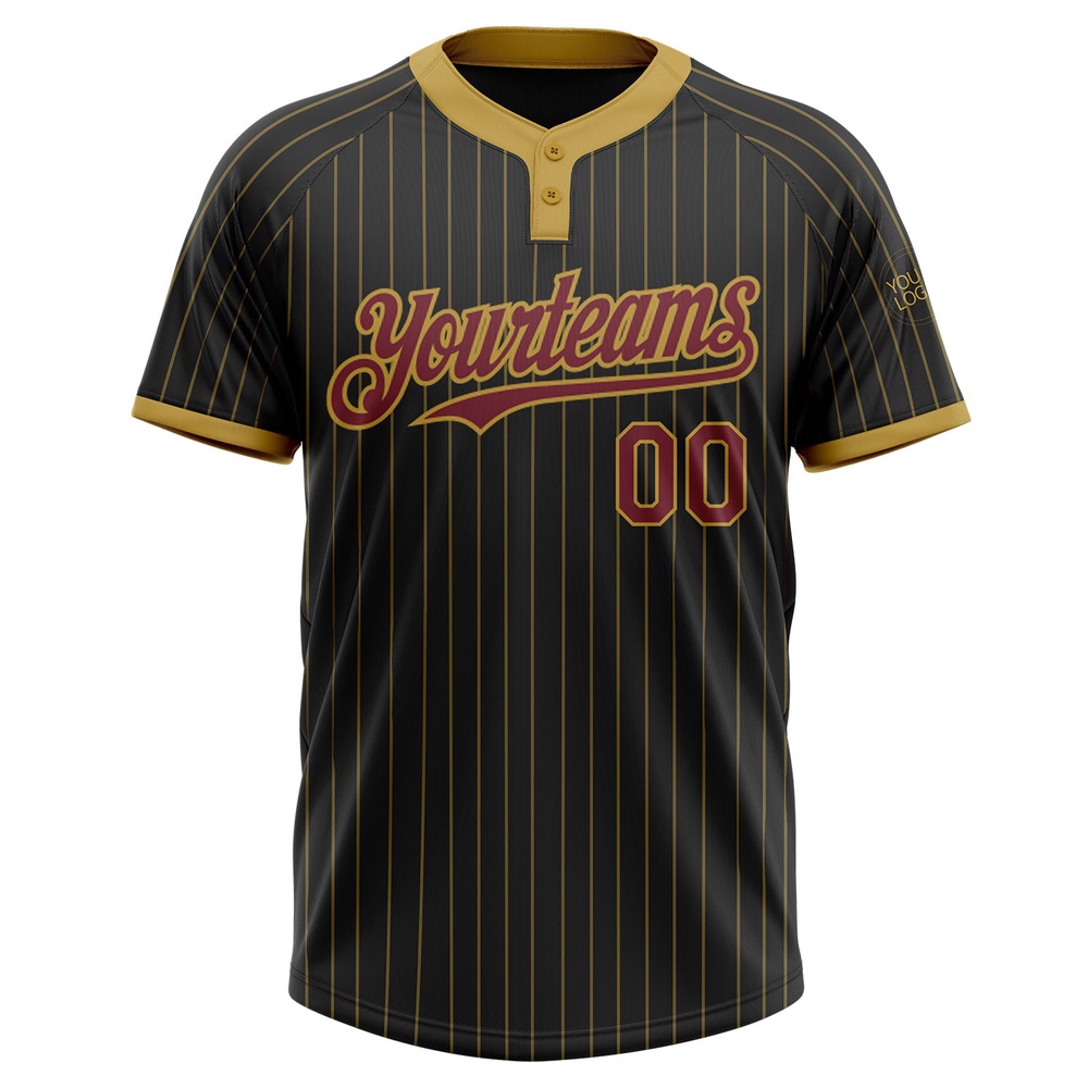 Black Old Gold Pinstripe Burgundy Two Button Unisex Softball Jersey, Custom Team Softball Jersey