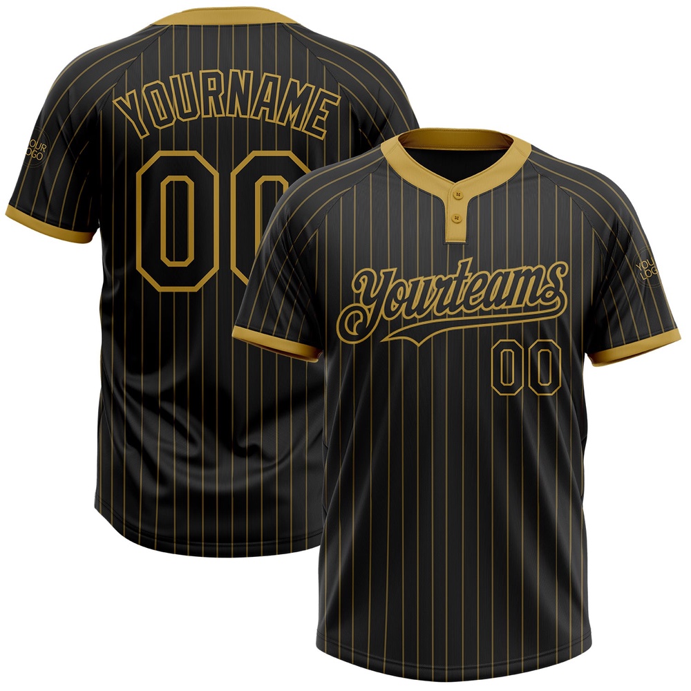 Black Old Gold Pinstripe Old Gold Two Button Unisex Softball Jersey, Custom Team Softball Jersey Black Old Gold Pinstripe Old Gold Two Button Unisex Softball Jersey, Custom Team Softball Jersey