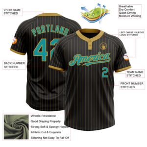 Black Old Gold Pinstripe Teal Two Button Unisex Softball Jersey Custom Team Softball Jersey 3 clacny.jpg