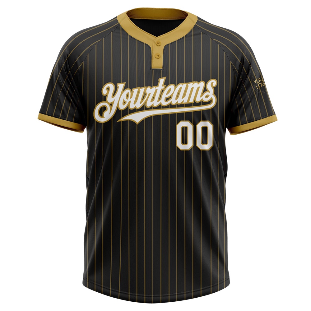 Black Old Gold Pinstripe White Two Button Unisex Softball Jersey, Custom Team Softball Jersey Black Old Gold Pinstripe White Two Button Unisex Softball Jersey, Custom Team Softball Jersey