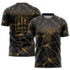 Black Old Gold Pinstripe Fade Fashion Sublimation Soccer Uniform Jersey, Custom Team Soccer Jersey Shirt