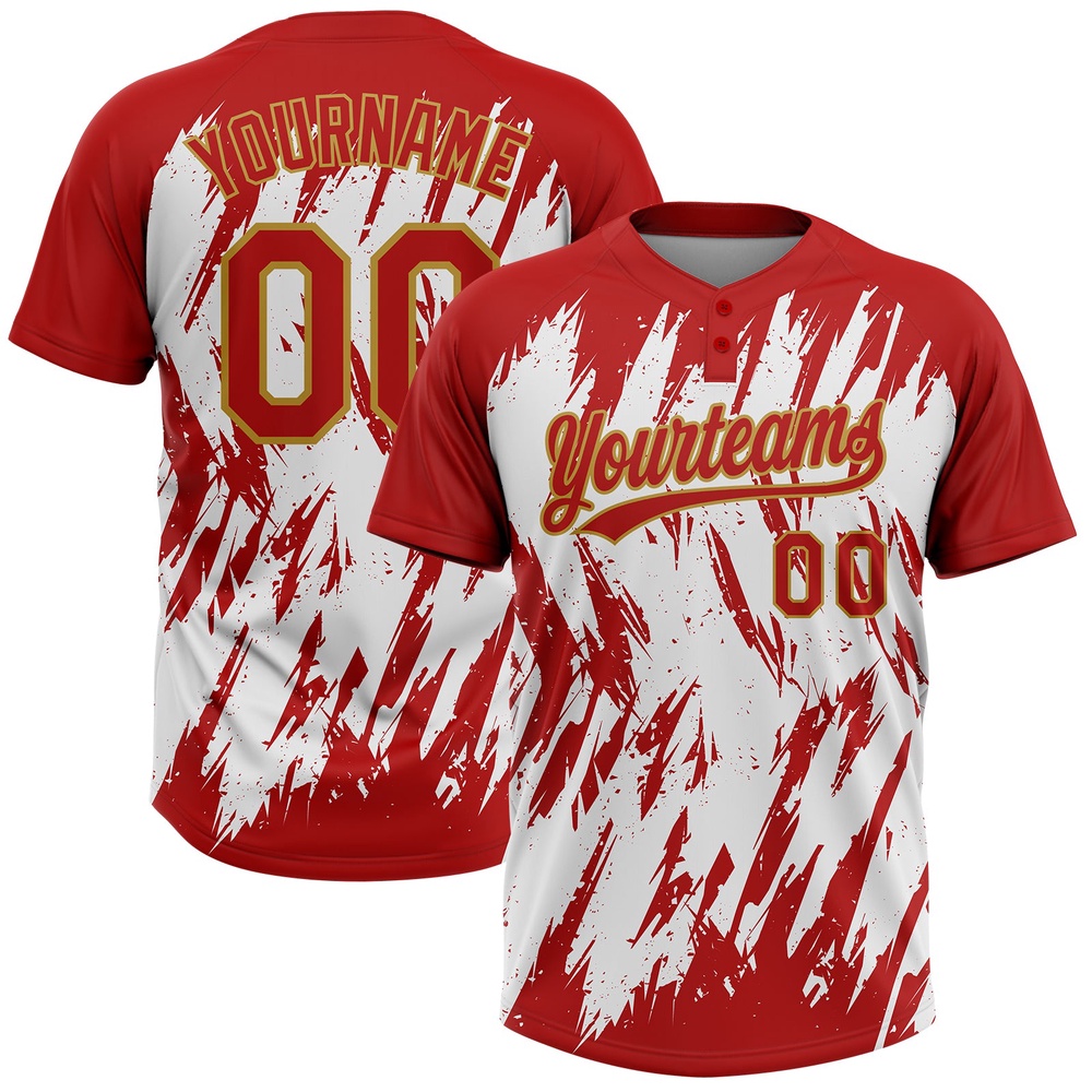 Black Old Gold White 3D Pattern Abstract Sharp Shape Two Button Unisex Softball Jersey, Custom Team Softball Jersey Black Old Gold White 3D Pattern Abstract Sharp Shape Two Button Unisex Softball Jersey, Custom Team Softball Jersey