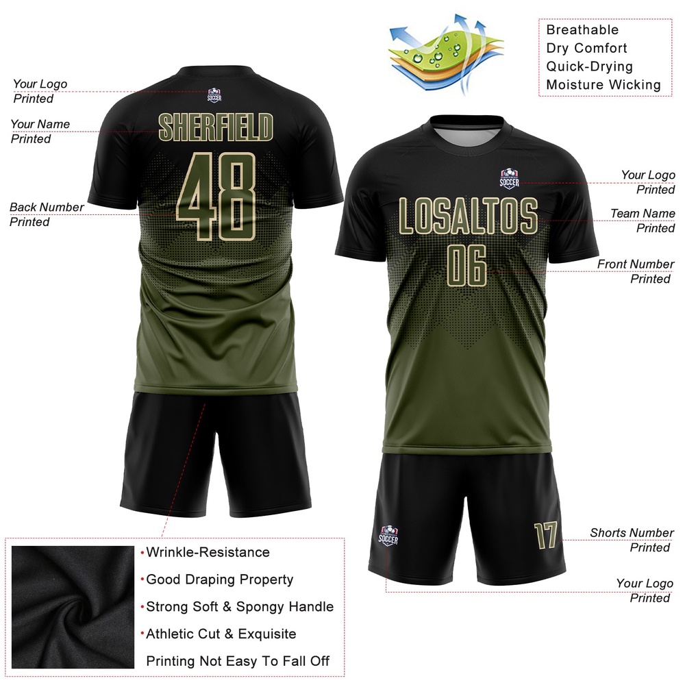 Black Olive Cream Sublimation Soccer Uniform Jersey, Custom Team Soccer Jersey Shirt