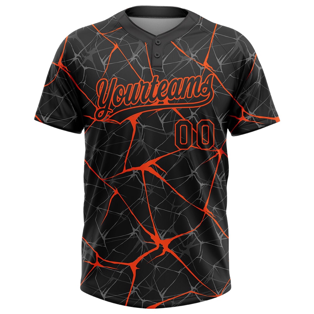 Black Orange 3D Pattern Abstract Network Two Button Unisex Softball Jersey, Custom Team Softball Jersey Black Orange 3D Pattern Abstract Network Two Button Unisex Softball Jersey, Custom Team Softball Jersey