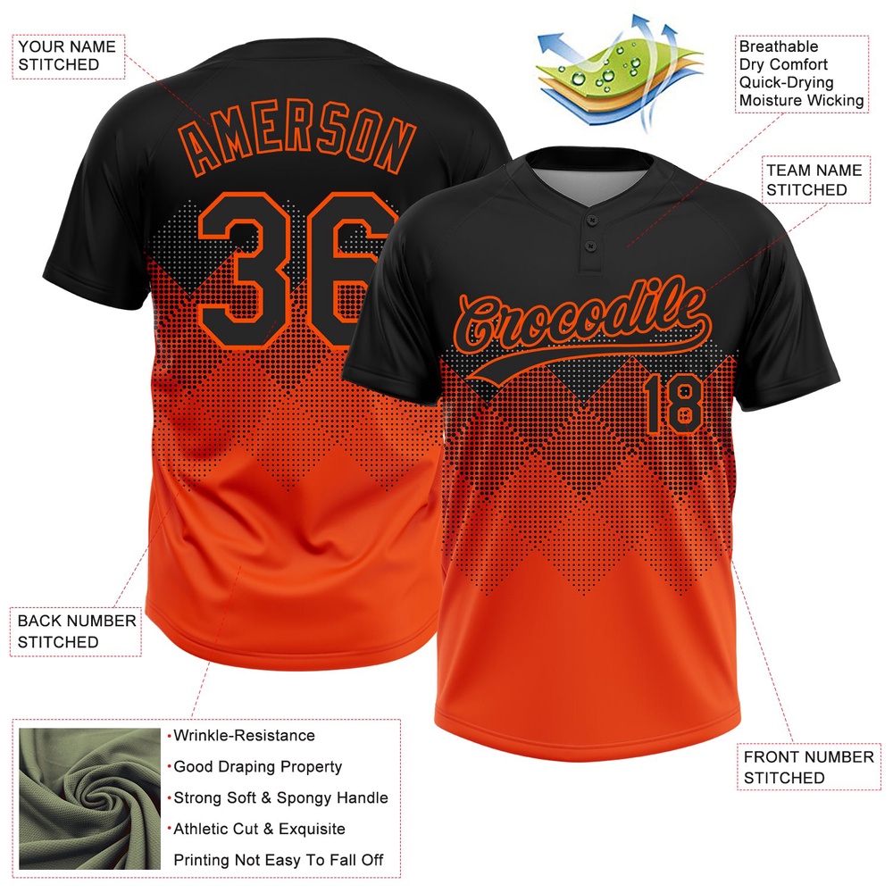 Black Orange 3D Pattern Gradient Square Shapes Two Button Unisex Softball Jersey, Custom Team Softball Jersey Black Orange 3D Pattern Gradient Square Shapes Two Button Unisex Softball Jersey, Custom Team Softball Jersey