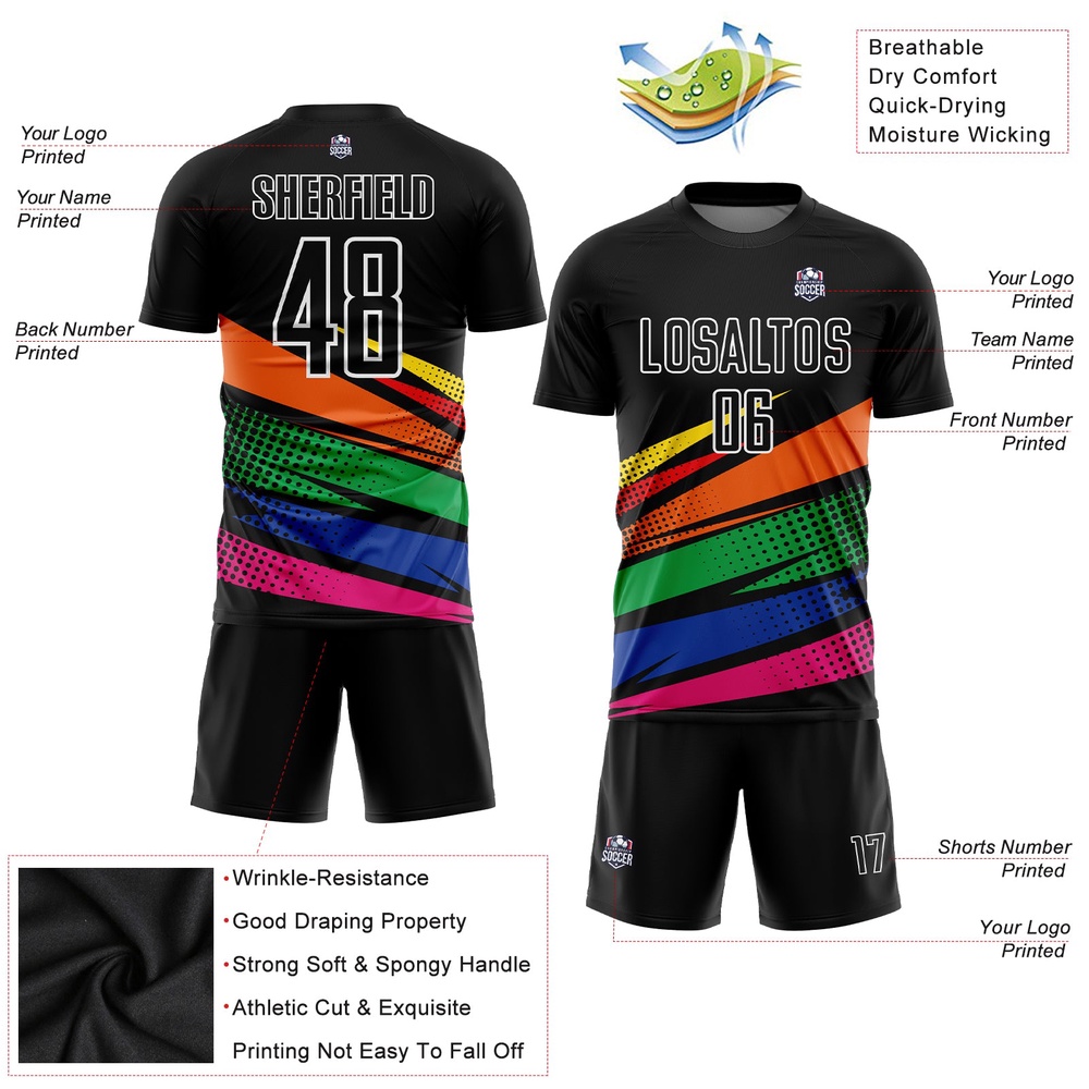 Black Orange Kelly Green Sublimation Soccer Uniform Jersey, Custom Team Soccer Jersey Shirt