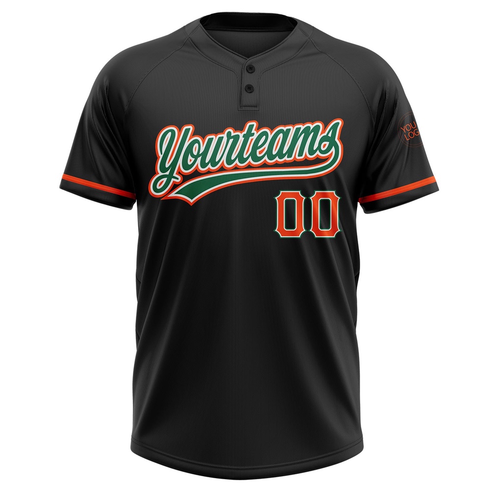 Black Orange Kelly Green Two Button Unisex Softball Jersey, Custom Team Softball Jersey Black Orange Kelly Green Two Button Unisex Softball Jersey, Custom Team Softball Jersey