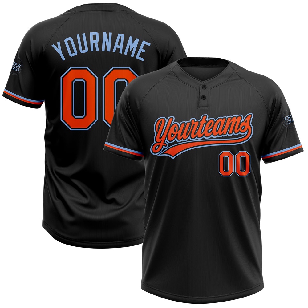 Black Orange Light Blue Two Button Unisex Softball Jersey, Custom Team Softball Jersey Black Orange Light Blue Two Button Unisex Softball Jersey, Custom Team Softball Jersey