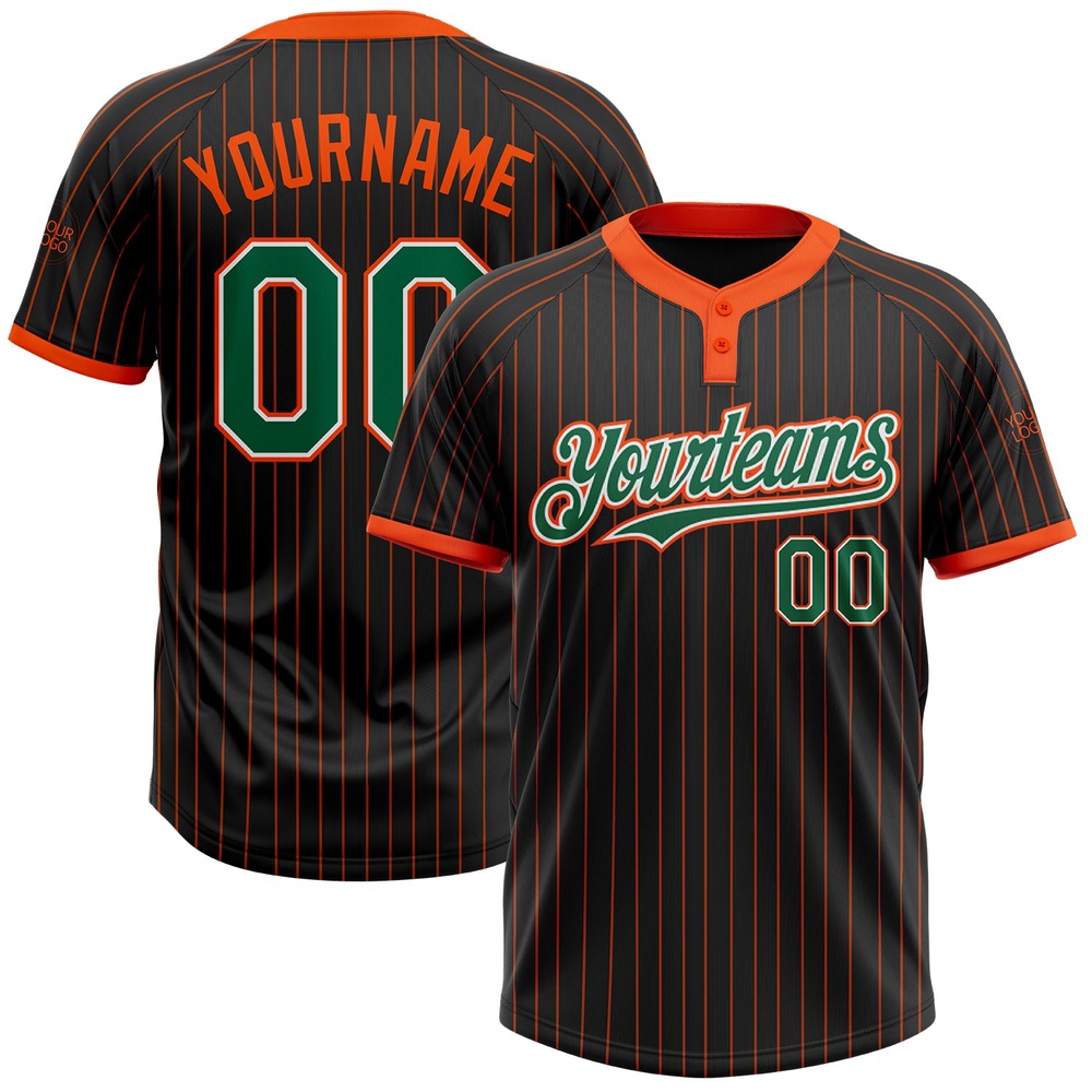 Black Orange Pinstripe Kelly Green White Two Button Unisex Softball Jersey, Custom Team Softball Jersey Black Orange Pinstripe Kelly Green White Two Button Unisex Softball Jersey, Custom Team Softball Jersey