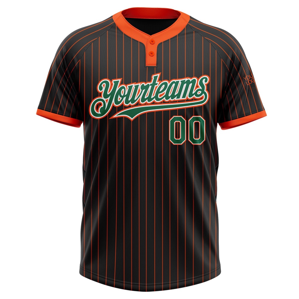 Black Orange Pinstripe Kelly Green White Two Button Unisex Softball Jersey, Custom Team Softball Jersey Black Orange Pinstripe Kelly Green White Two Button Unisex Softball Jersey, Custom Team Softball Jersey