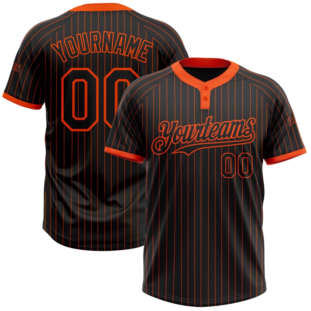 Black Orange Pinstripe Orange Two Button Unisex Softball Jersey, Custom Team Softball Jersey Black Orange Pinstripe Orange Two Button Unisex Softball Jersey, Custom Team Softball Jersey