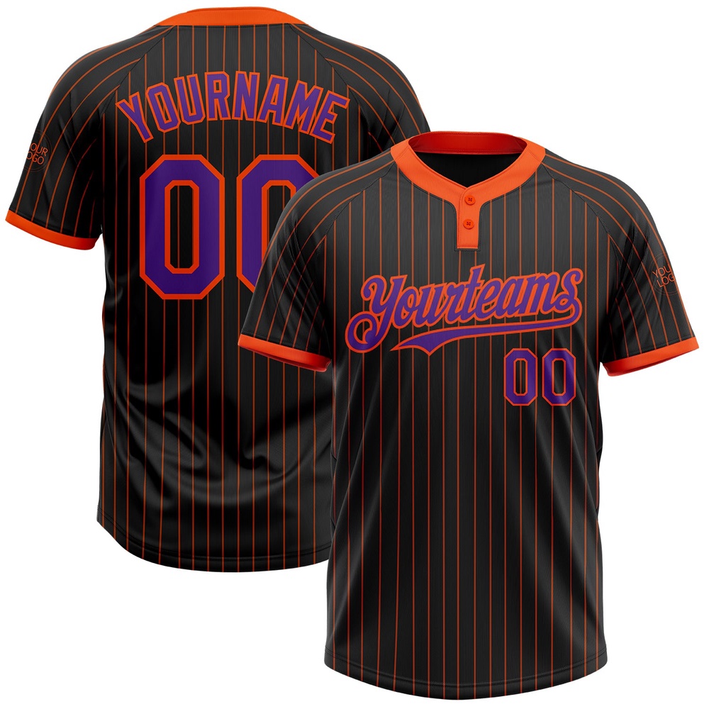 Black Orange Pinstripe Purple Two Button Unisex Softball Jersey, Custom Team Softball Jersey Black Orange Pinstripe Purple Two Button Unisex Softball Jersey, Custom Team Softball Jersey