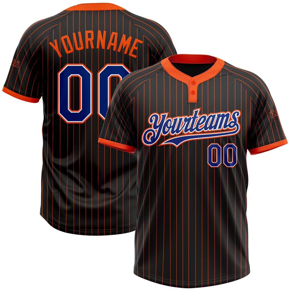 Black Orange Pinstripe Royal White Two Button Unisex Softball Jersey, Custom Team Softball Jersey Black Orange Pinstripe Royal White Two Button Unisex Softball Jersey, Custom Team Softball Jersey