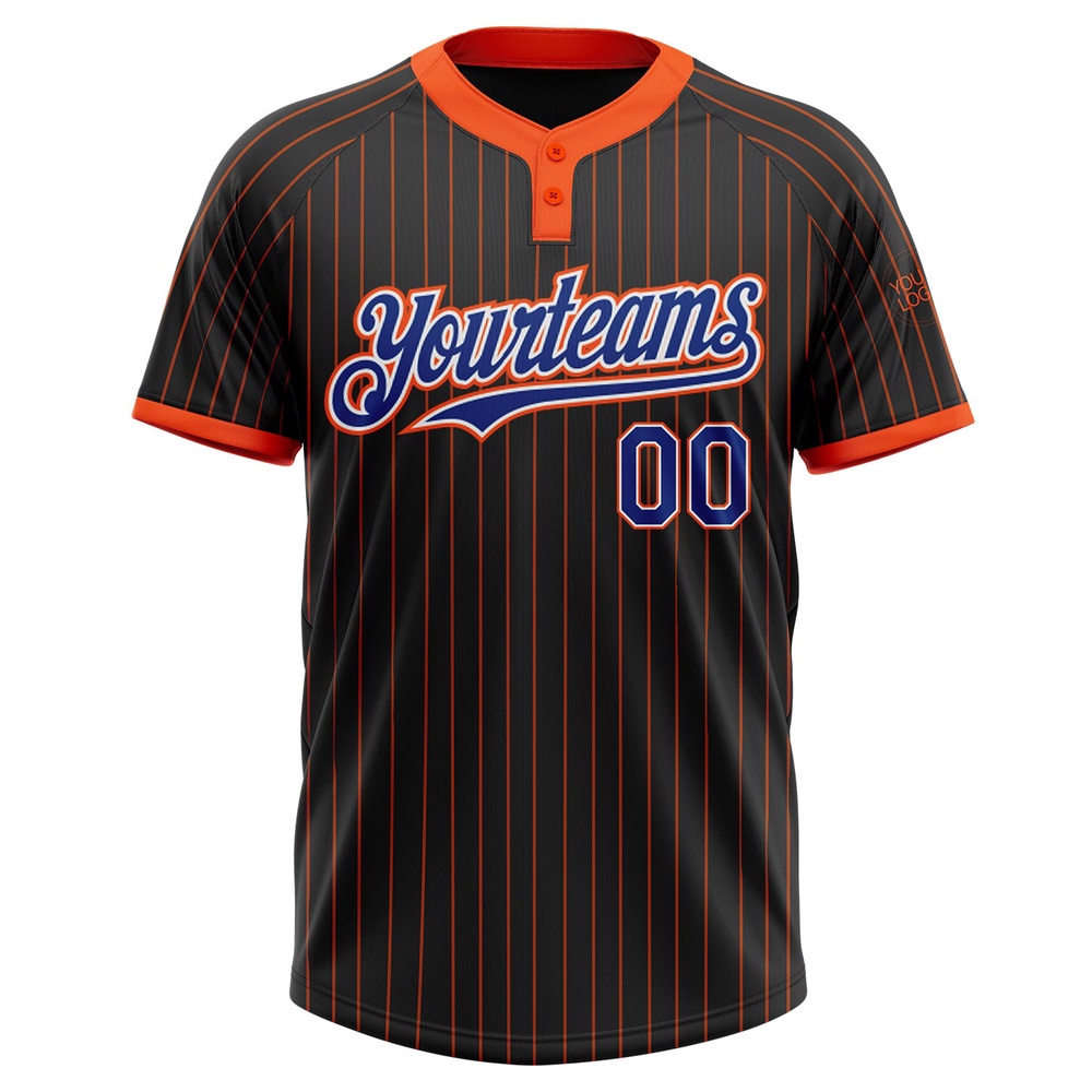 Black Orange Pinstripe Royal White Two Button Unisex Softball Jersey, Custom Team Softball Jersey Black Orange Pinstripe Royal White Two Button Unisex Softball Jersey, Custom Team Softball Jersey