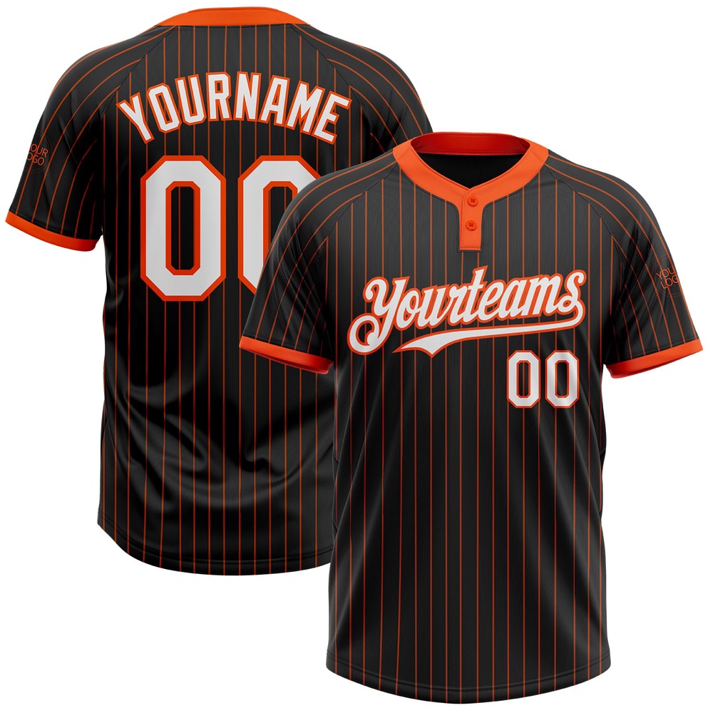 Black Orange Pinstripe White Two Button Unisex Softball Jersey, Custom Team Softball Jersey Black Orange Pinstripe White Two Button Unisex Softball Jersey, Custom Team Softball Jersey