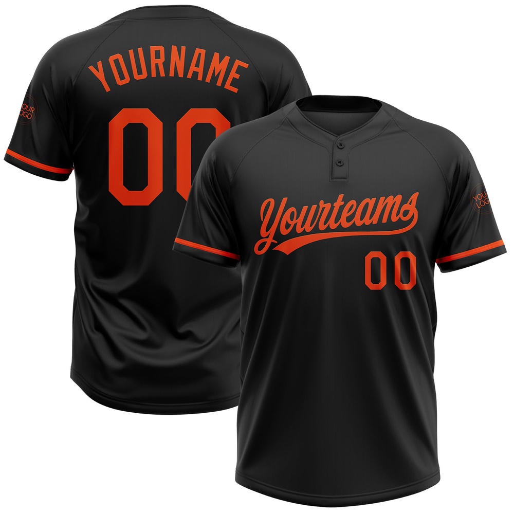 Black Orange Two Button Unisex Softball Jersey, Custom Team Softball Jersey Black Orange Two Button Unisex Softball Jersey, Custom Team Softball Jersey