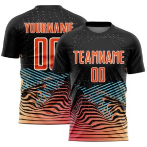 Black Orange White Lines Sublimation Soccer Uniform&hellip;