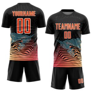 Black Orange White Lines Sublimation Soccer Uniform&hellip;