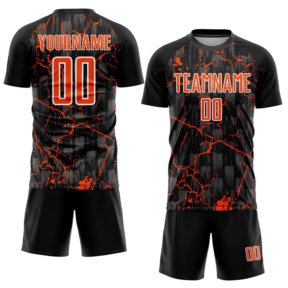 Black Orange White Pink Lightning Sublimation Soccer Uniform Jersey, Custom Team Soccer Jersey Shirt