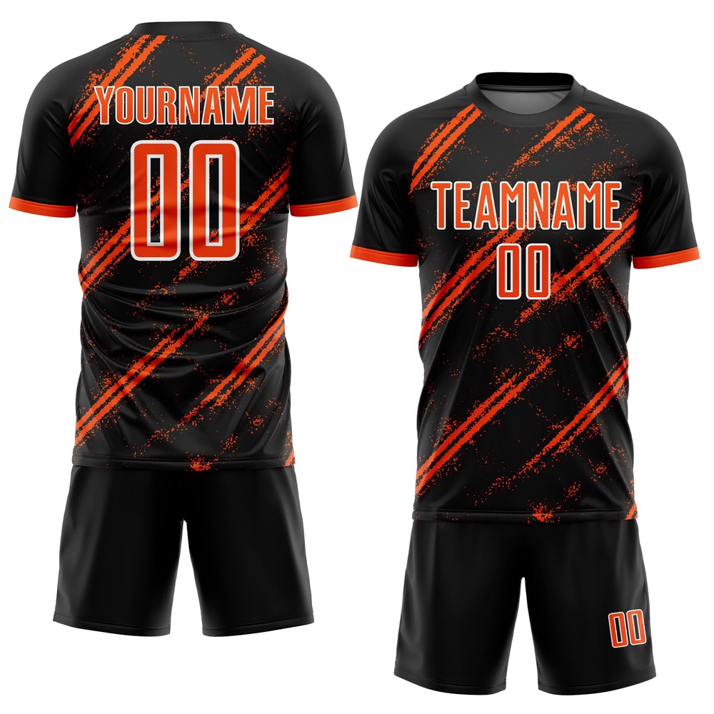 Black Orange White Sublimation Soccer Uniform Jersey, Custom Team Soccer Jersey Shirt
