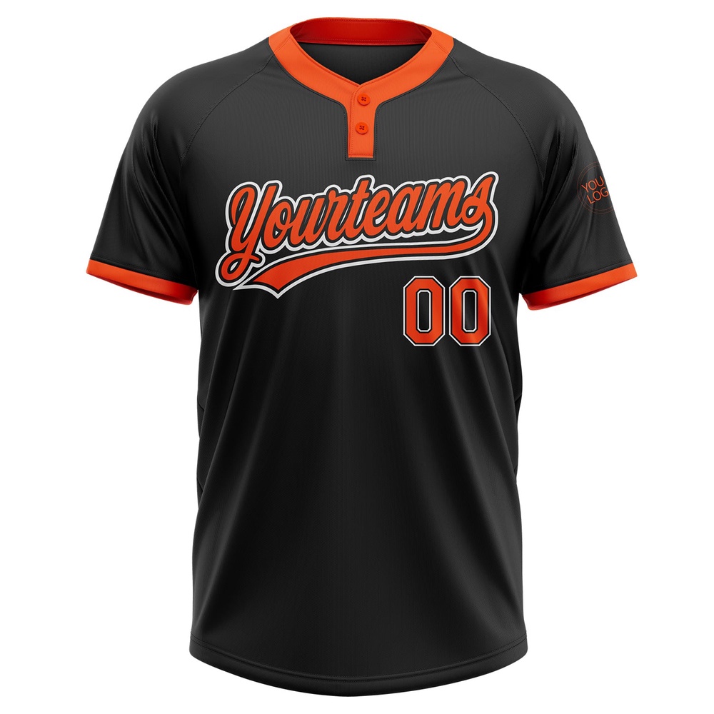 Black Orange White Two Button Unisex Softball Jersey, Custom Team Softball Jersey Black Orange White Two Button Unisex Softball Jersey, Custom Team Softball Jersey