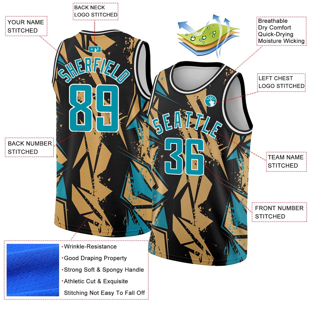 Black Panther Blue Old Gold 3D Pattern Design Geometric Shapes Authentic Basketball Jersey, Custom Team Soccer Jersey Shirt