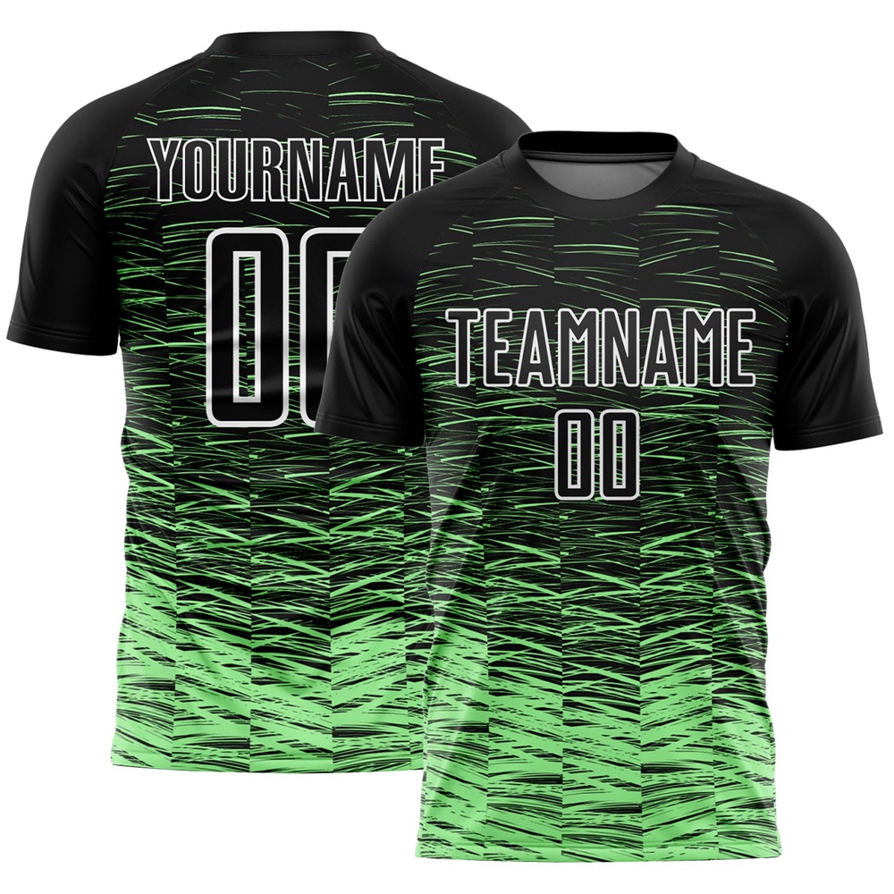Black Pea Green White Line Sublimation Soccer Uniform Jersey, Custom Team Soccer Jersey Shirt